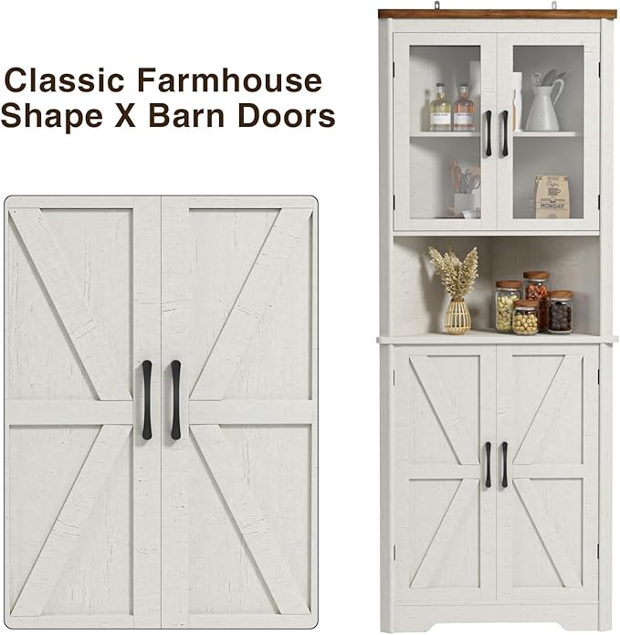 67''H Tall Corner Cabinet with 4 Tempered Glass Doors and Barn Doors, Farmhouse - Image 7