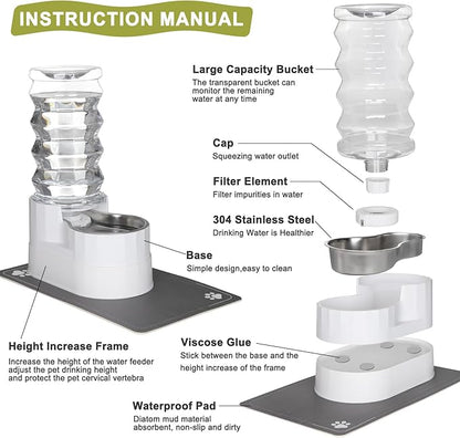 RIZZARI Large Water Dispenser for Dogs: 8L Gravity White Automatic Stainless - Image 3