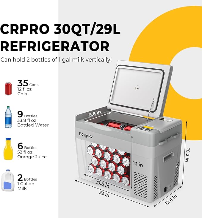 BougeRV 12 Volt Refrigerator, CRPRO 30 Quart 12V Car Fridge, Portable Freezer - Image 2