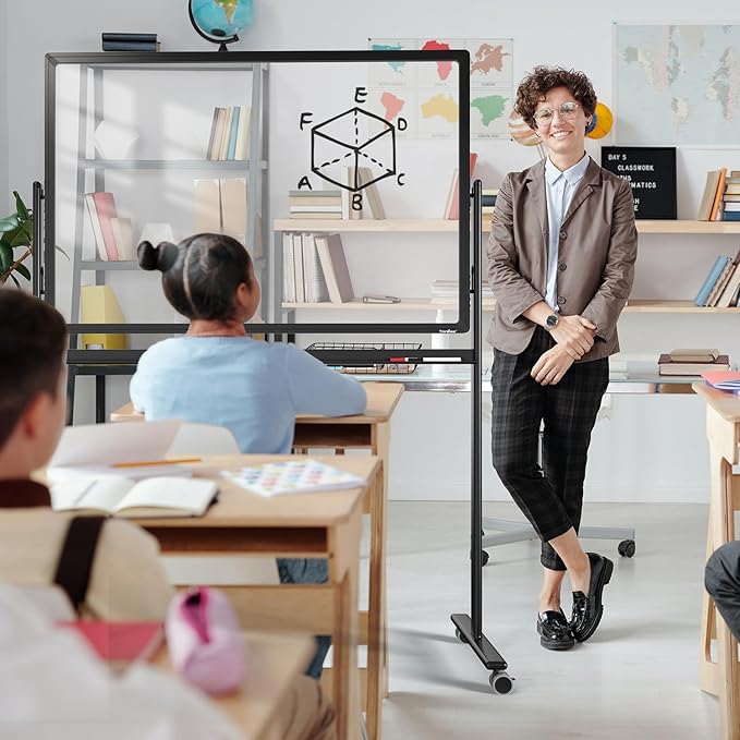 Mobile Clear Glass Whiteboard on Wheels - Image 8