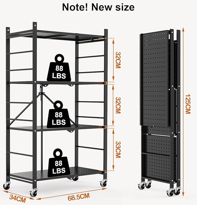 Himix Storage Shelves with 20 Hooks, 4-Tier Foldable Shelves - Image 3