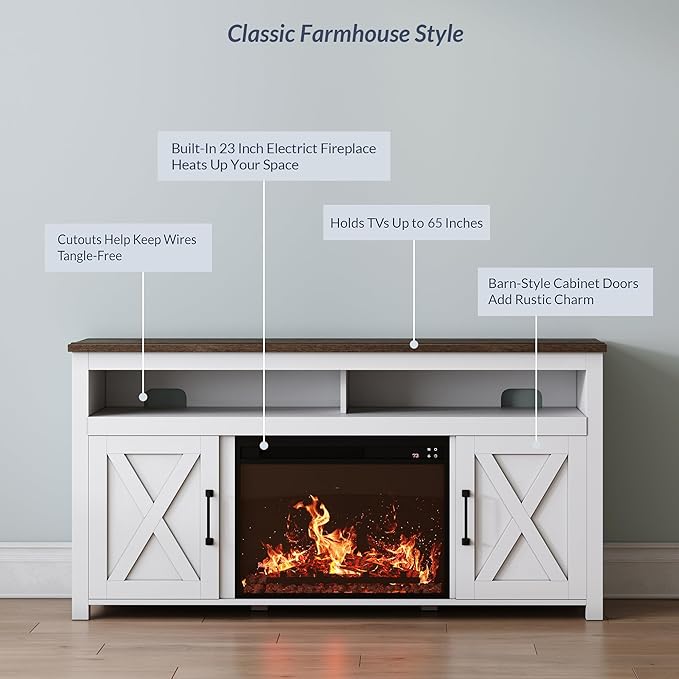 BELLEZE 58" Farmhouse Fireplace TV Stand - Image 4