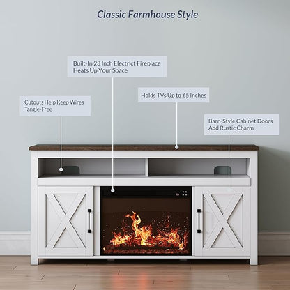 BELLEZE 58" Farmhouse Fireplace TV Stand - Image 4