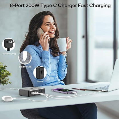 USB C Fast Charger Block 200W, 8 Ports Charging Station - Image 7
