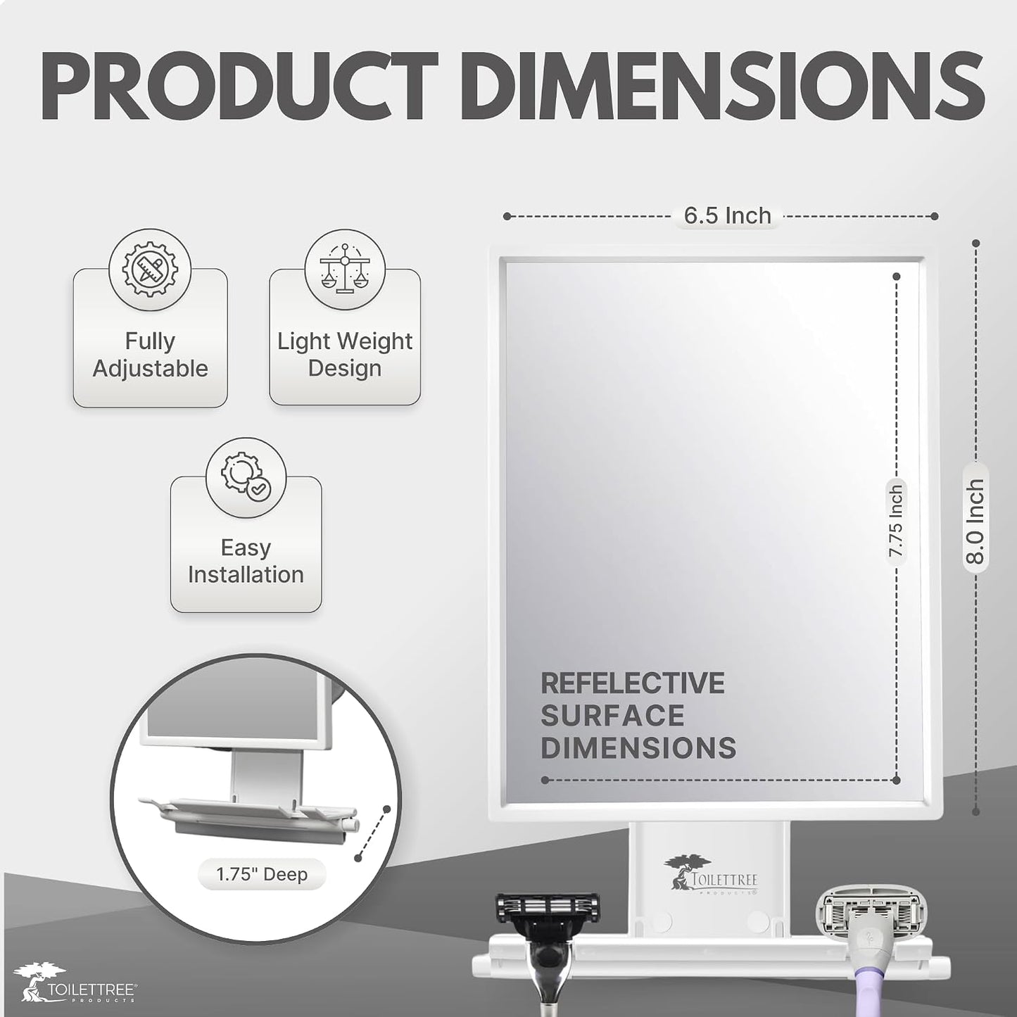 ToiletTree Products Fogless Shower Mirror for Shaving & Makeup - Adjustable - Anti-Fog Mirror with Squeegee