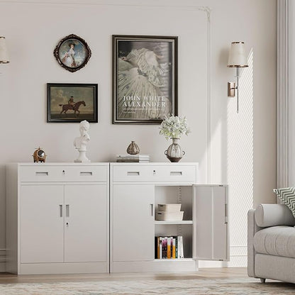 Metal Storage Cabinets with Drawer, Small White Steel File Cabinet - Image 9