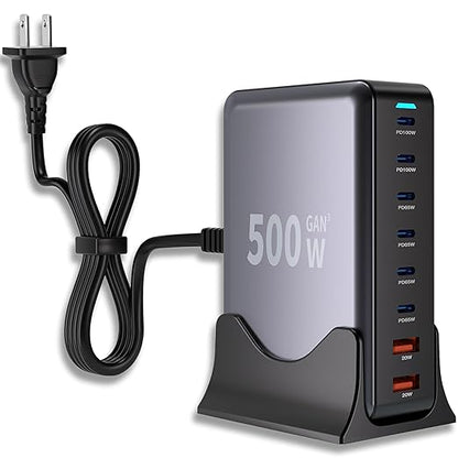 500W GaN USB C Charger Block Charging Station 8 Port Fast Charger Block by Fitquipment