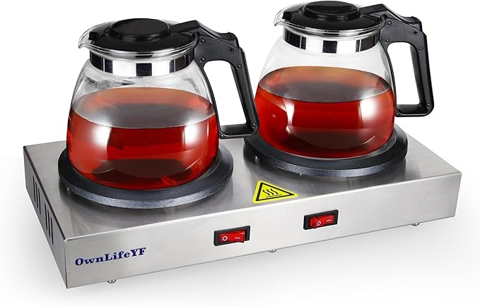 Commercial Double Coffee Carafe Warmer, Stainless Steel, 2 Burners Decanter by OwnLifeYFPetSupplies
