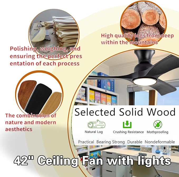 Ceiling Fans with Lights, 42 Inch Low Profile Ceiling Fan with Light, Flush - Image 2