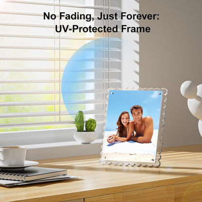 HELPLEX 8x10 Clear Acrylic Picture Frames with Scalloped Edges, 3-Pack Magnetic Frame with Stand for Horizontal or Vertical Display, Tabletop or Desk Photo Holder