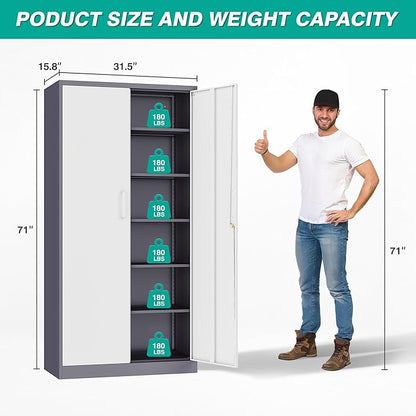 Metal Storage Cabinet with 2 Doors and 6 Shelves, Locking File Cabinet - Image 3