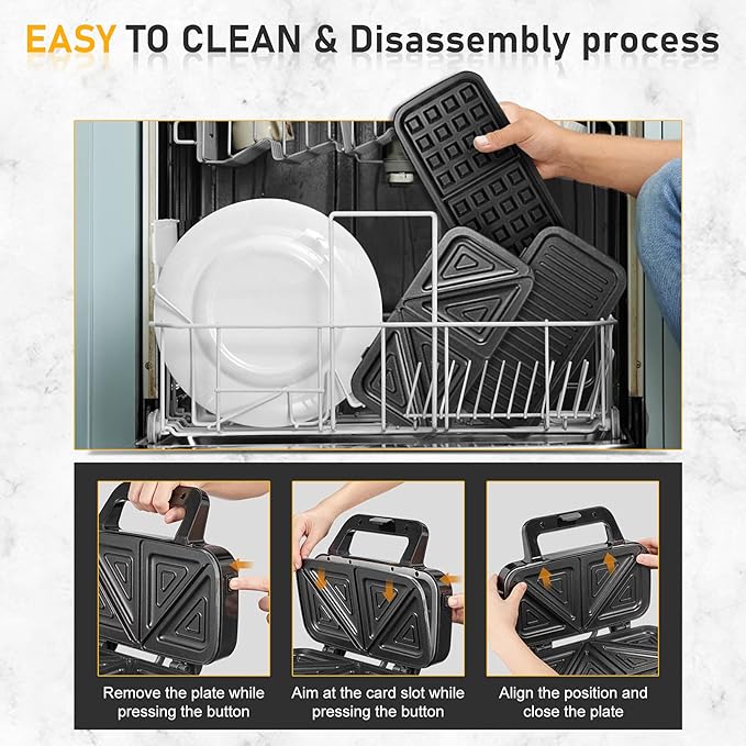 3-in-1 Belgian Waffle Maker 1200W, Breakfast Sandwich Maker & Waffle Iron - Image 8