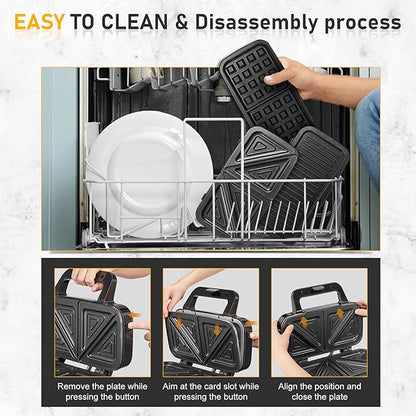 3-in-1 Belgian Waffle Maker 1200W, Breakfast Sandwich Maker & Waffle Iron - Image 8
