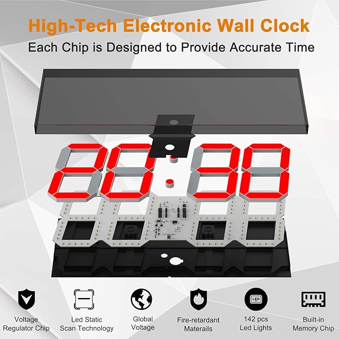 CHKOSDA LED Large Digital Wall Clock, Oversize Wall Clock - Image 6
