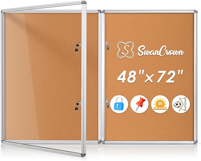 SWANCROWN Enclosed Bulletin Board 48x36 in, Tamperproof Lockable Cork Board by SWANCROWN