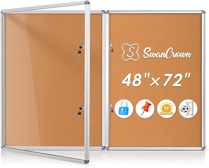 SWANCROWN Enclosed Bulletin Board 48x36 in, Tamperproof Lockable Cork Board by SWANCROWN
