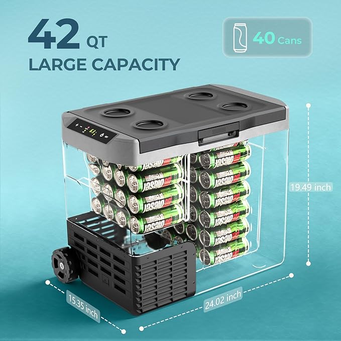 12V Portable Refrigerator, 42 Quart Dual-Voltage 12V/24V DC Car Cooler - Image 5