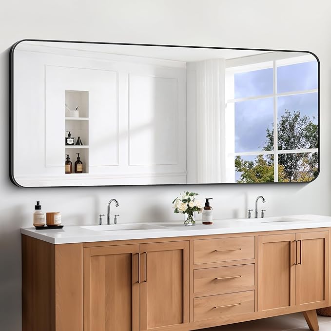 Large Bathroom Mirror, 72x30 inch Black Metal Frame Rectangular Vanity Mirror - Image 3