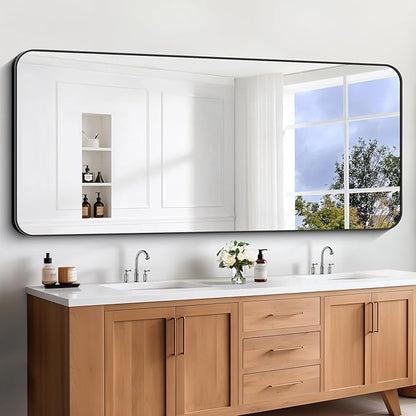 Large Bathroom Mirror, 72x30 inch Black Metal Frame Rectangular Vanity Mirror - Image 3