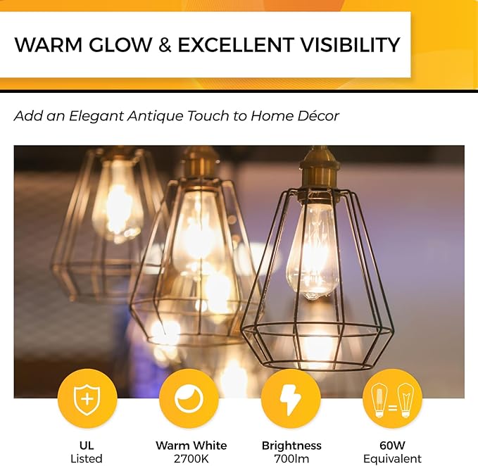 Hizashi Vintage Edison Bulb Dimmable, 6W Equivalent 60W, E26 Base LED Light Bulb - Image 2