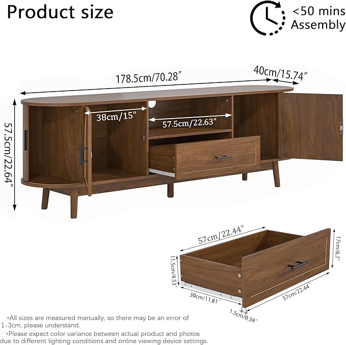 Mxtxmy 70" Fluted TV Stand for Tvs up to 80", Mid-Century Modern Entertainment - Image 2