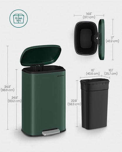 SONGMICS 13 Gallon Trash Can, Stainless Steel Kitchen Garbage Can, Recycling or - Image 6