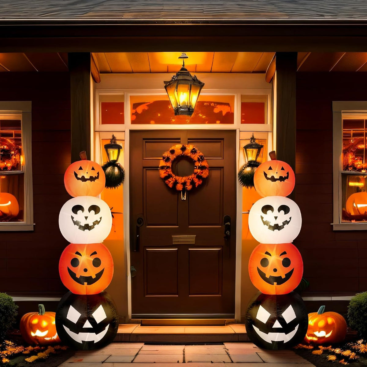 Fourluoo 2 Pcs 4.6 ft Halloween Inflatable Pumpkin Light up Yard Decor