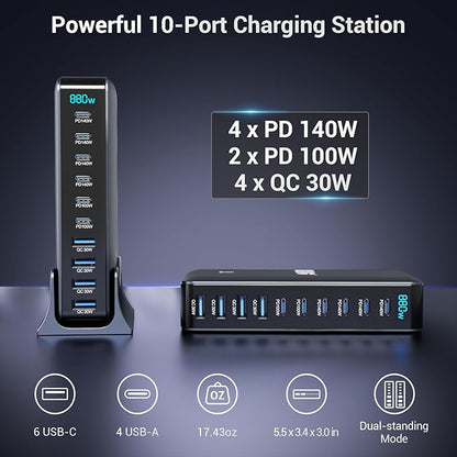 Zeroffi 880W USB C Charger Block, 10-Port USB Fast Charging Station Hub - Image 2