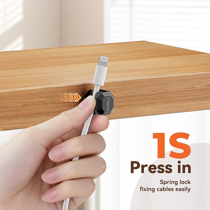 8 Pack Rotatable Cable Clips, Spring Cord Organizer Desk Cable Management Cord - Image 5