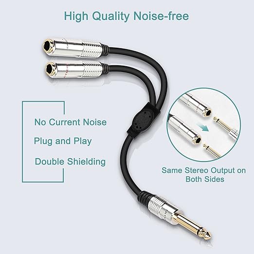 XMSJSIY 6.35mm TS Guitar Signal Audio Y Splitter Cable, 1/4" Male to Dual Mono - Image 4