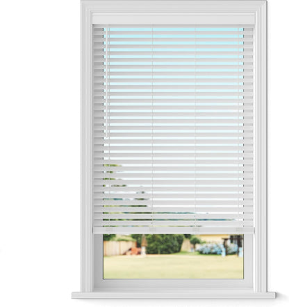 Lumino 2" Faux Wood Blinds - Smooth Slat, 36" W x 60" L White | Cordless, Mondern Valance, Custom Sizes