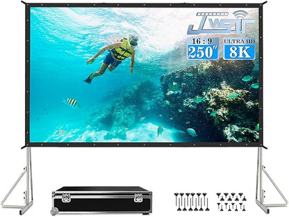 250 inch Projector Screen with Stand, Upgraded 3 Layers PVC 16:9 Large Outdoor by JWSIT