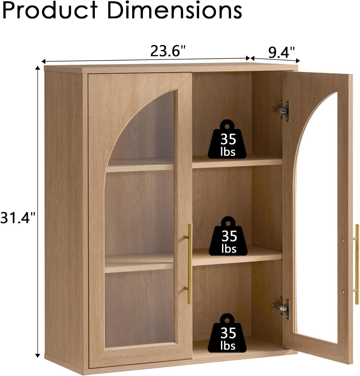 Bathroom Wall Cabinet, 23.5×31.4'' Storage Cabinet, Arched Cabinet Wa...