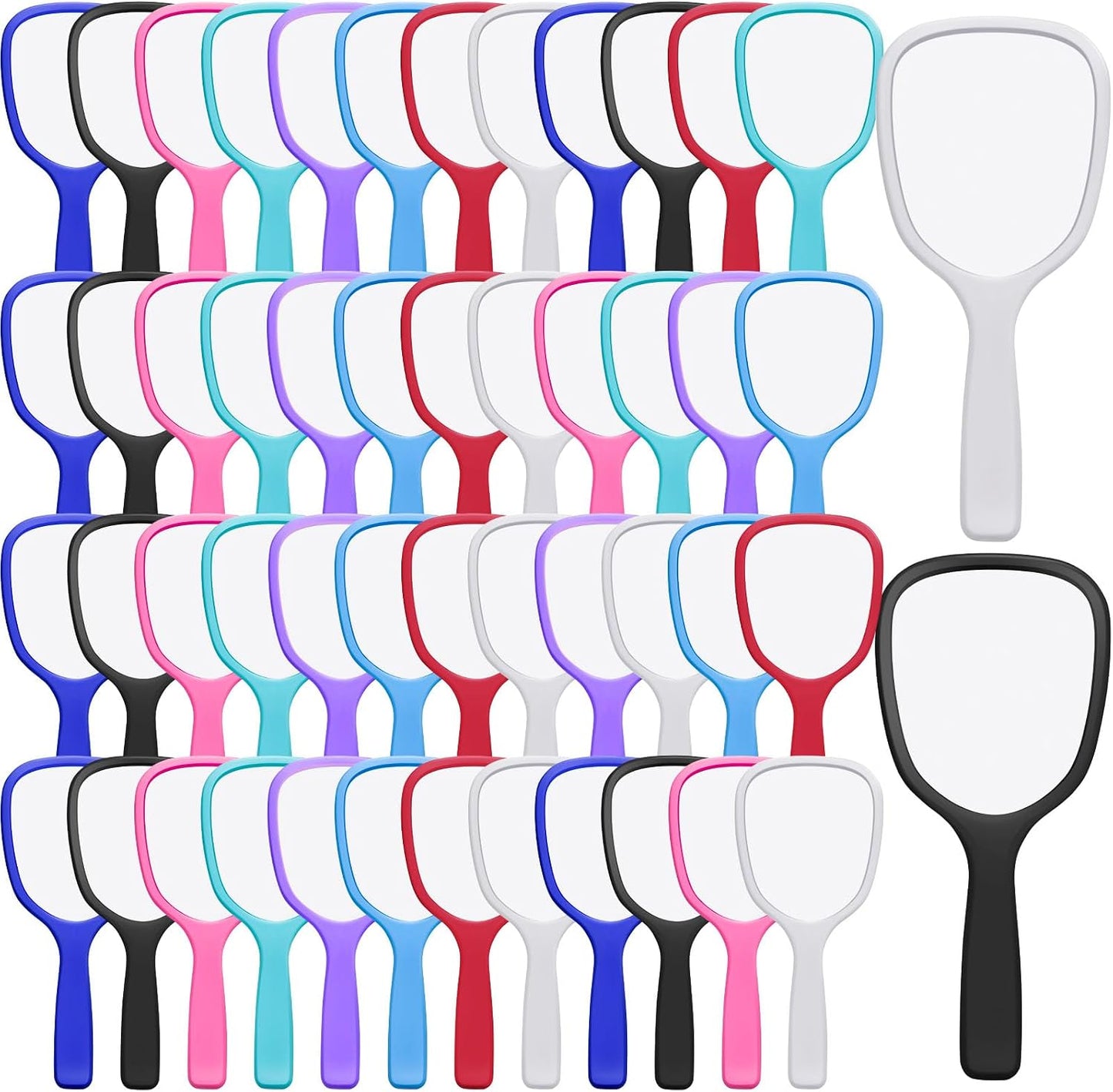 Vinsot 50 Pcs Handheld Mirror Bulk Small Plastic Hand Mirrors with Handle Portable Makeup Mirror for Salon Clients Party Favors Gifts Travel Camping Home Use, 3.15" x 7.09" (8 Colors)