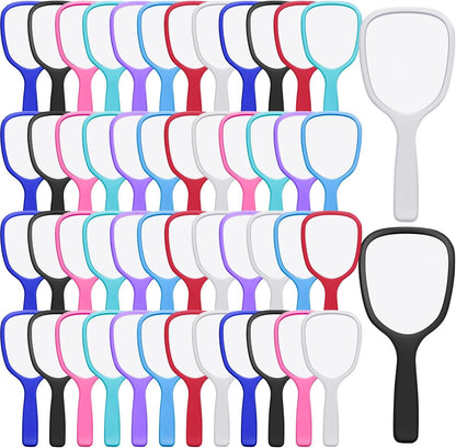 Vinsot 50 Pcs Handheld Mirror Bulk Small Plastic Hand Mirrors with Handle Portable Makeup Mirror for Salon Clients Party Favors Gifts Travel Camping Home Use, 3.15" x 7.09" (8 Colors)