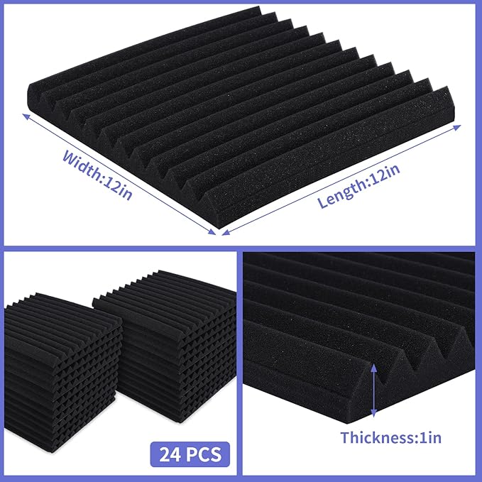 24 Pack Acoustic Panels, Sound Proof Foam Panels, Self-Adhesive Soundproof Wall - Image 4