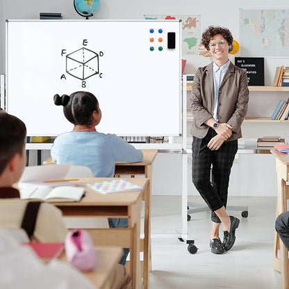 White Board on Wheels, 48 x 32 Inches Height-Adjustable Large Rolling Whiteboard - Image 8