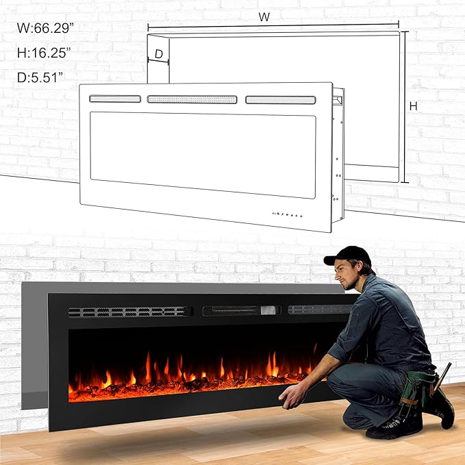 CharaVector 70 inch 750W/1500W Electric Fireplace Inserts - Image 7