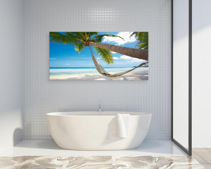 Muolunna BK6850 Beach Wall Art Canvas Prints - Tropical Palm Tree Hammock Seascape Picture Ocean Landscape Artwork for Living Room Bedroom Bathroom Office Home Decor, Large Framed 20x40 inch