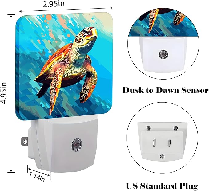 FSHVQKD Watercolor Wild Turtle Night Light, Plug Into Wall - Image 2