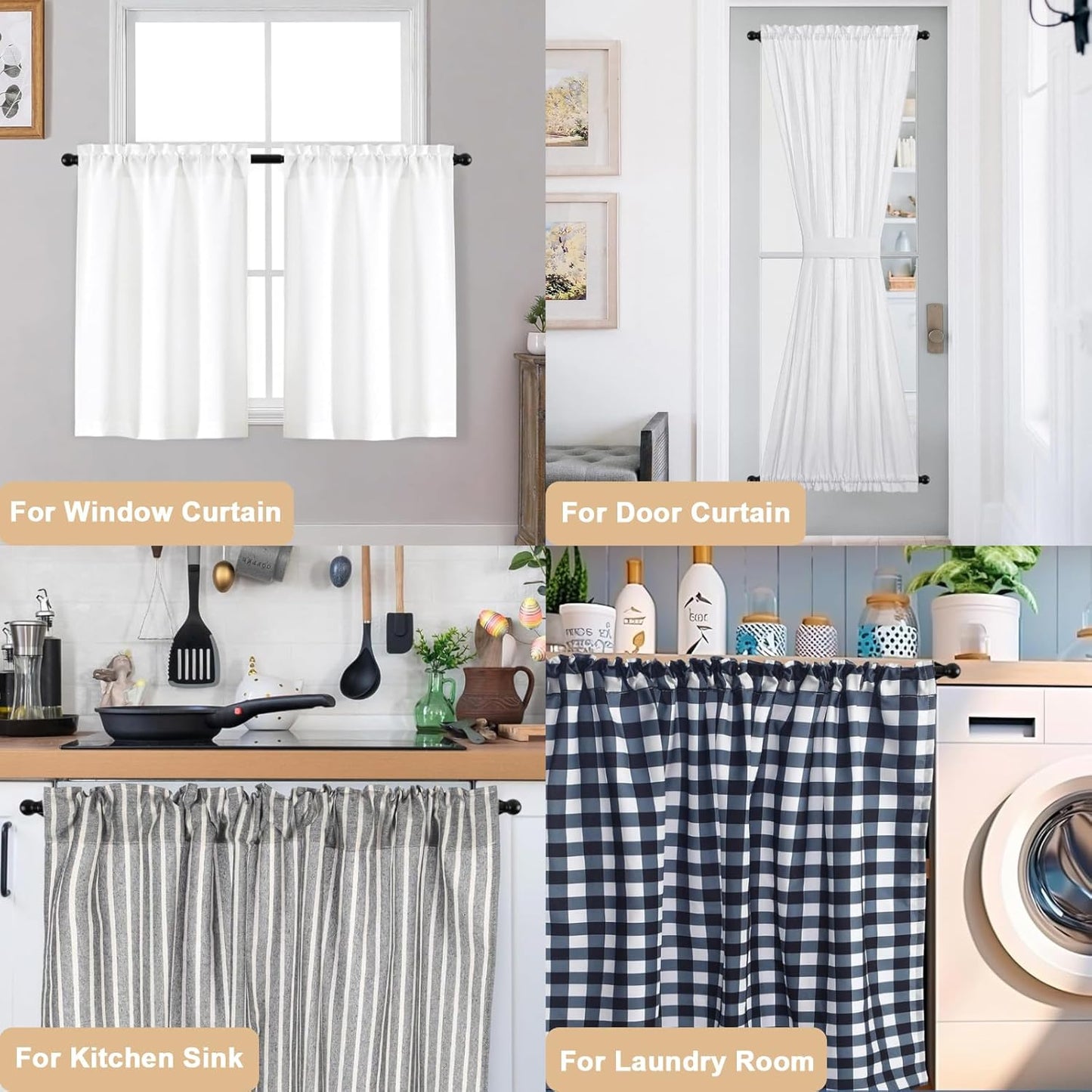 Cafe Curtain Rod 18-30 Inch, 1/2" Diameter, Door Curtain Rod, Black | Adjustable Small Curtain Rods for Windows, French Door, Screws Mounted with Brackets