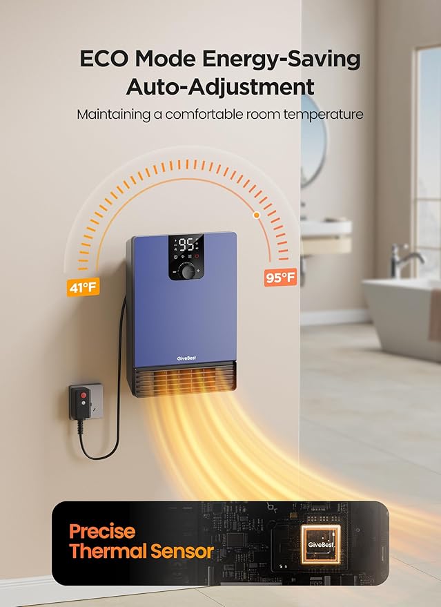 GiveBest Wall Heater for Bathroom, 1500W Fast Heating Electric Space Heater - Image 4