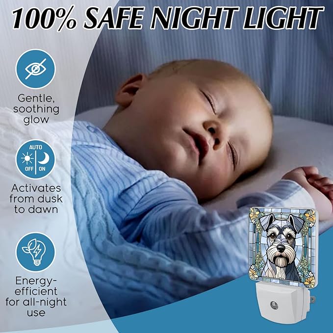 PODMemory Miniature Schnauzer Stained Glass Night Lights Plug into Wall - Image 5