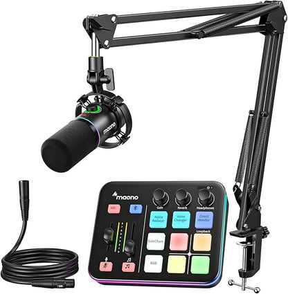 MAONO Gaming Streaming Equipment Bundle: Audio Interface Mixer and XLR Dynamic by MAONO