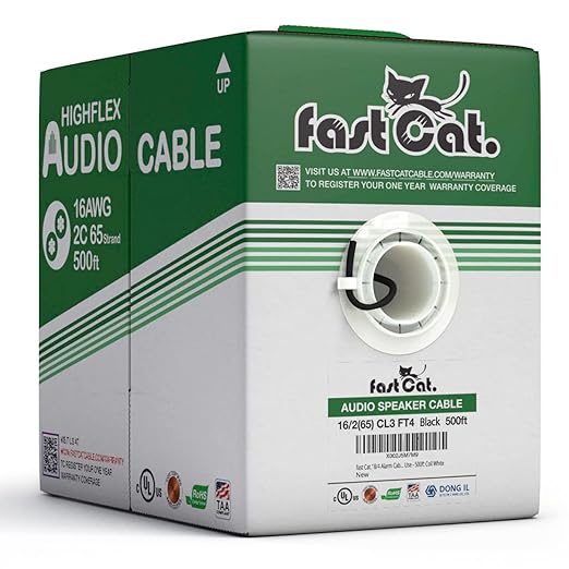 fast Cat. Speaker Wire 16 Guage 2C, UL Listed & CMR/CL3R-FT4 Rated by CONNECTIVITYviafastCat