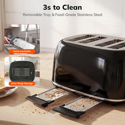 Keenstone Toaster 4 Slice, Retro Stainless Steel Wide Slot Toaster - Image 8