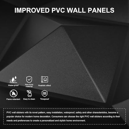 Greymond Black PVC 3D Wall Panels, 33 Pack 11.8''x11.8''Geometric Design - Image 3