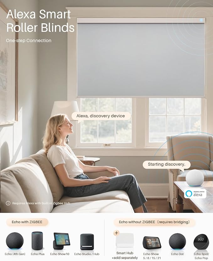 Smart Roller Shades for Windows, Alexa Blackout Motorized Blinds - Image 2