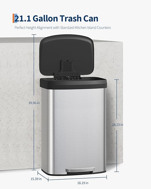 Garvee 21 gal / 80 L Stainless Steel Trash Can - Image 6