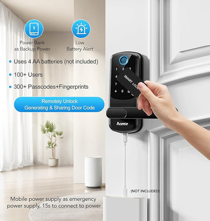 Aceele Keyless Entry Fingerprint Smart Door Lock, Built-in Wi-Fi, Electronic - Image 6